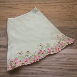 Ann‎ Taylor Loft Cream Linen Floral Embroidery A-Line Skirt